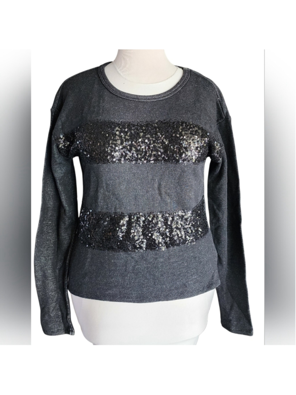Y2K Xhilaration Black Sequin Long Sleeve Top M Sparkly Shimmer Party Blouse NWT